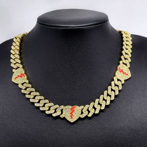 Collar de Cadena Cubana Estilo Hiphop Rapero Moderno Europeo Americano, 10mm, Forma de Diamante, Geométrico, con Diseño de Corazón Roto - Product Image 1