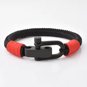 Wholesale 2023 Stainless Steel Matt Black Shackle Bracelet Nautical Rope Bracelets For All Size Men