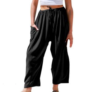 Pantalones Anchos Casuales de Otoño e Invierno para Mujer, Personalizados OEM, Cómodos, Holgados, con Cintura Elástica, Color Sólido, con Bolsillos, Básicos - Product Image 1