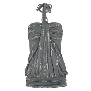 Haut court vintage respirant en tricot imprimé numériquement uni à col halter et débardeur rétro métallisé pour femme - Product Image 6