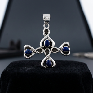 Pendentif Croix en Argent 925 Art Palace avec Pierres Lapis Lazuli, Charme Religieux Minimaliste, Unisexe, à Porter au Quotidien - Product Image 3