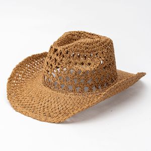 Sombrero Vaquero Occidental de Paja Tejida <span class=keywords><strong>a</strong></span> Crochet, Unisex, Diseño Transpirable para las Cuatro Estaciones, Venta al Por Mayor - Product Image 1
