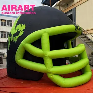 Football games decoration giant inflatable helmet, green inflatable helmet tunnel for playing fields