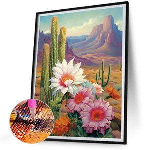 30 * 40cm卸売カスタムサボテン花絵海景ラウンドフルドリル5dDiyアクリルビーズ額入りダイヤモンド絵画 - Product Image 3