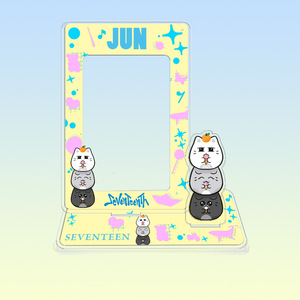 Support de cadre photo transparent en acrylique personnalisé pour petites cartes de 17 cm, motif dessin animé DK Jun Love Bean, pour rangement et présentation d'ornements - Product Image 3