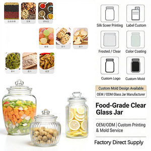 Vente en gros de pots de conservation en verre transparent scellés à large ouverture avec couvercle pour la cuisine, 250 ml, 650 ml, 950 ml, 1250 ml, 1350 ml, 2200 ml - Product Image 2