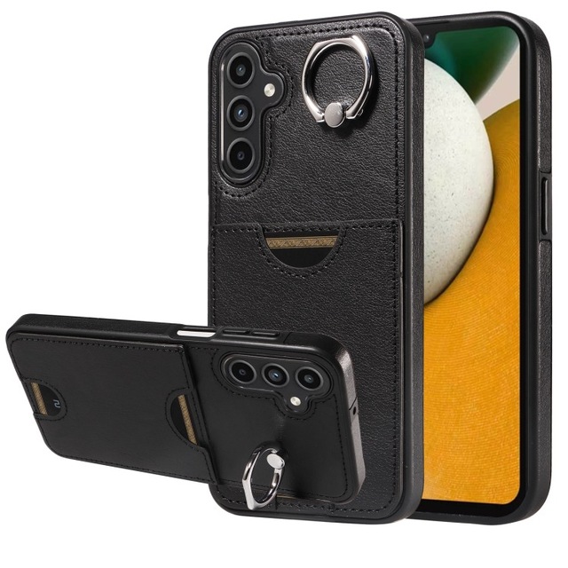 Business Card Bag Bull Patterned Ring PU Leather Phone Case for Samsung A55 35 15 05 TPU+Leather Shockproof Case