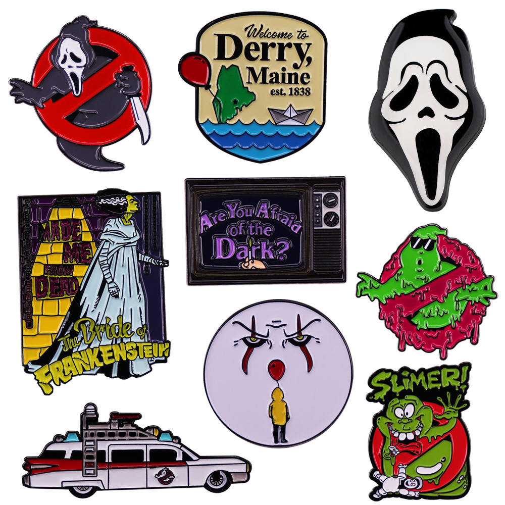 Эмалированная брошь на булавке в виде ужасного лица на Хэллоуин, заколки на лацкан для одежды, крутые значки на рюкзак, декоративные украшения, аксессуары, подарки