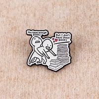 Spille da bavero in metallo all'ingrosso con citazioni divertenti per amanti dei libri, distintivi decorativi con personaggi dei cartoni animati e dialoghi, spille decorative