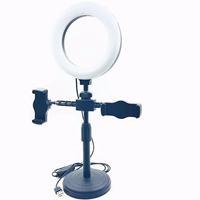 Support de diffusion en direct portable pour téléphone double avec clip de bureau, lumière annulaire LED rétractable de 6 pouces pour selfie beauté