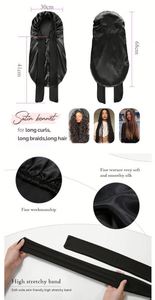 Gorros de Satén Largos con Logotipo Personalizado y Banda para Atar, Gorro para Trenzas Grandes, Gorro de Pelo Sedoso, Set con Bolsa para Mujer, Regalo Promocional para Dormir - Product Image 3