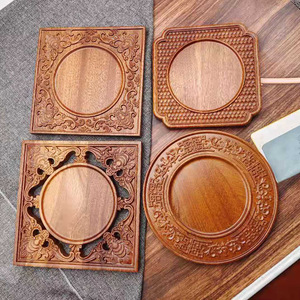 Bandejas de Madera de Sapele con Bordes Tallados, Estilo Chino, Platos para Servir en Hoteles y Restaurantes, Platos Planos Hechos a Mano - Product Image 1