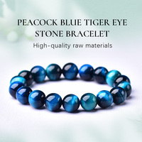 Bracelet Œil de Tigre Bleu Paon, Bijou Tendance en Pierre Précieuse Bleue, Cadeau pour Femmes et Hommes, Accessoire de Bijouterie en Gros pour Boutiques et Vente au Détail