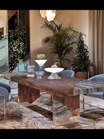 3M Table à manger longue italienne de luxe en bois massif haut de gamme visionnaire Villa grande table à manger design de luxe en pierre