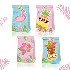 LB009 Hawaii Thema Party Favor Tassen Flamingo Ontwerp 12 Stuks Kraftpapier Gift Bags Voor Verjaardagsfeestje Supplies Decoraties