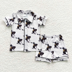 Ropa para Niños, Conjunto de Pijama de Verano de 2 Piezas para Niños Pequeños, Camisa de Manga Corta con Cuello Solapa, Pantalones Cortos con Estampado Occidental, Ropa de Dormir - Product Image 3