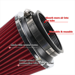 Filtre à air de voiture 76 mm, tête champignon rouge, pièce de mise à niveau universelle avec collier de serrage - Product Image 4
