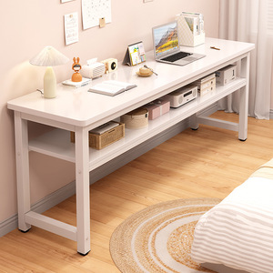 Solid Wood Long Desk Double Layer Workbench Simple Computer Desk For Student Home Small Apartment Narrow Wall Mounted - Product Image 1