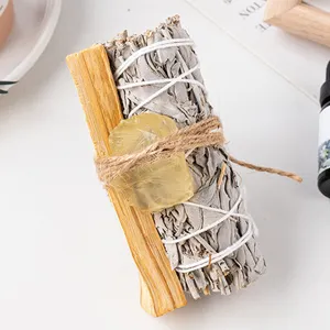 4 inci California Sage tongkat Palo Santo dupa kristal batu mentah Nutgun 3 buah Smudging penyembuhan meditasi Pembersihan rumah