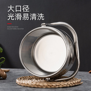 Double Layer Stainless Steel <b>Lunch</b> <b>Box</b> Drum Shaped <b>Insulated</b> Portable Sealed 1.4L For Students Adults Elderly - Product Image 5