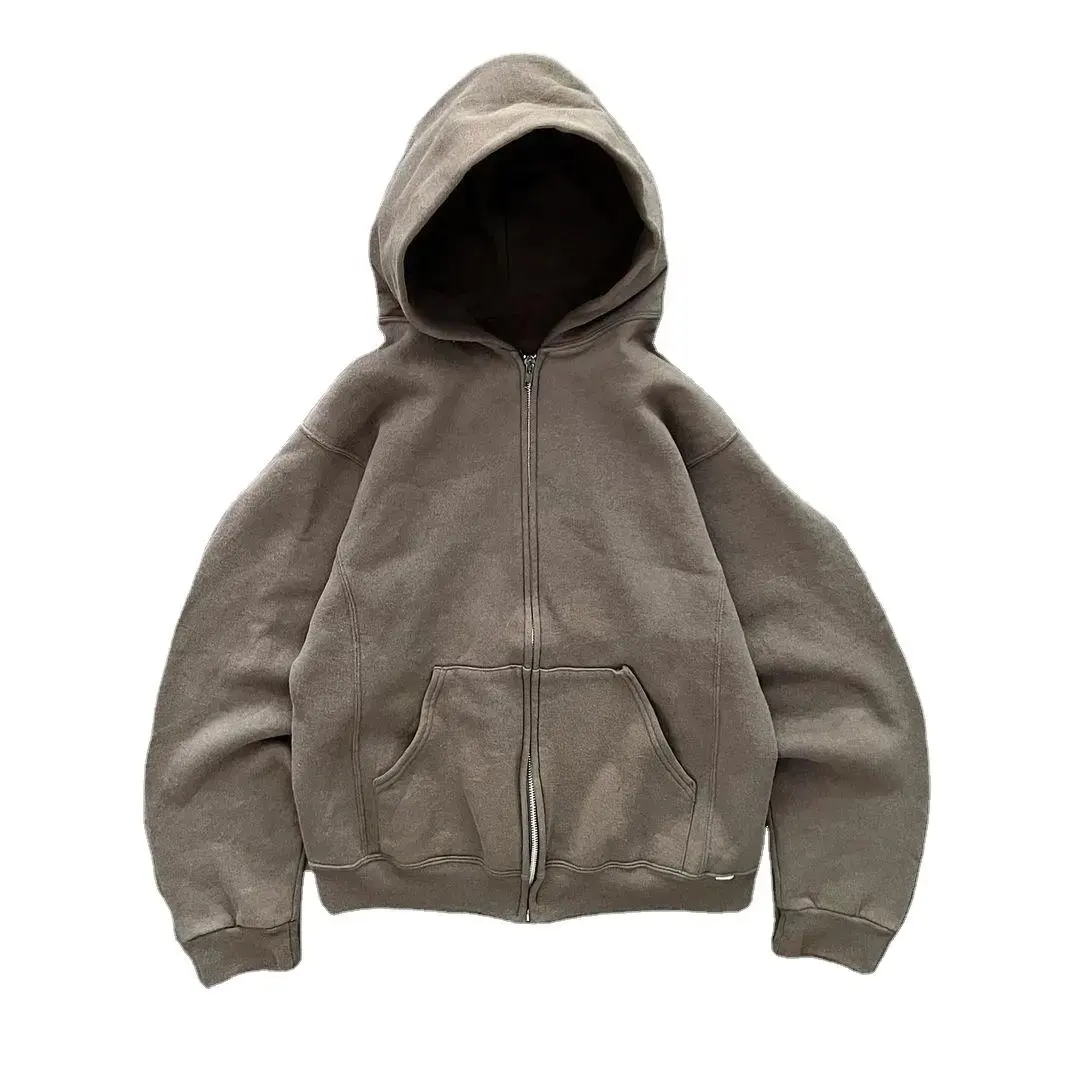 Boton new design crop fleece hoodies double layer hood 450gsm heavyweight sliver zip full zip up hoodies