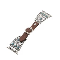 Bracelet de montre intelligente en cuir turquoise rétro, confortable, avec boucle à ardillon, 233 mm, pour articles de luxe