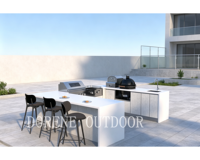 Ensemble de cuisine extérieure durable et étanche en acier inoxydable, équipé d'un barbecue, d'un réfrigérateur et d'un évier pour jardin de style européen