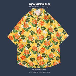 Ensemble de plage avec chemise florale à manches courtes, veste décontractée ample pour couple, idéale pour les voyages en plein air - Product Image 5