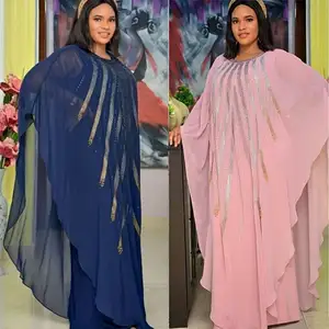 Artı boyutu müslüman uzun elbise kadınlar için Kaftans yaz şifon kristal elbise afrika giyim Islam Dubai Robe 2022 yetişkin moda seti