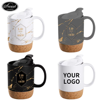 Vente en gros de 18 oz de grès à fond en liège avec designs personnalisés Tasse à bière en céramique design marbre doré avec base en liège