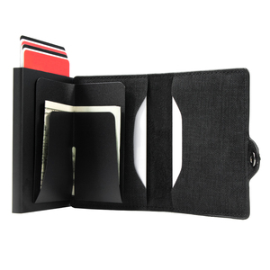 CASEKEY Bon Prix Personnalisé RFID Blocage Fermeture Éclair En Cuir Pop Out Porte-Cartes Porte-Monnaie Mini Portefeuilles Denim Hommes Smart Portefeuilles - Product Image 2