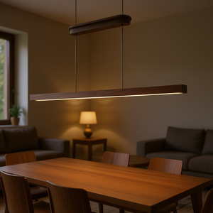 Walnut Wood LED Pendant <b>Light</b> 51 Inch Adjustable Modern Design for <b>Dining</b> Room Living Room - Product Image 2
