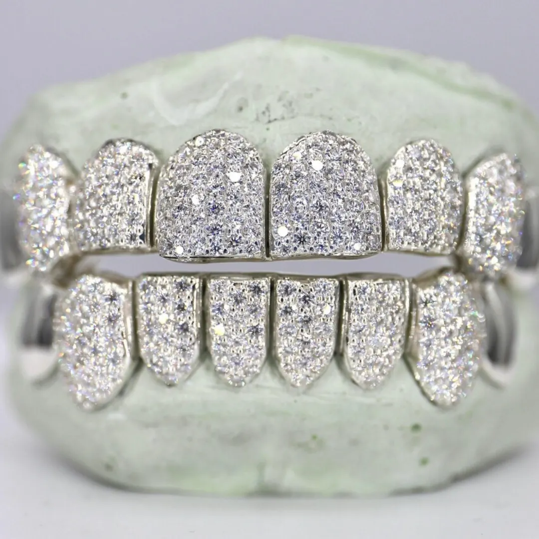 Hip Hop Iced Out Jewelry Grillz With Honeycomb Custom Moissanite Grillz Round Brilliant Cut 18k Gold Diamond Grillz