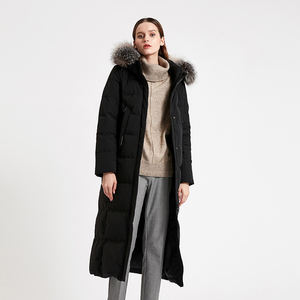 Vendita diretta in fabbrica da donna piumino d'oca stile lungo invernale con collo di pelliccia spesso aderente in vita impermeabile giacca d'oca antivento - Product Image 2