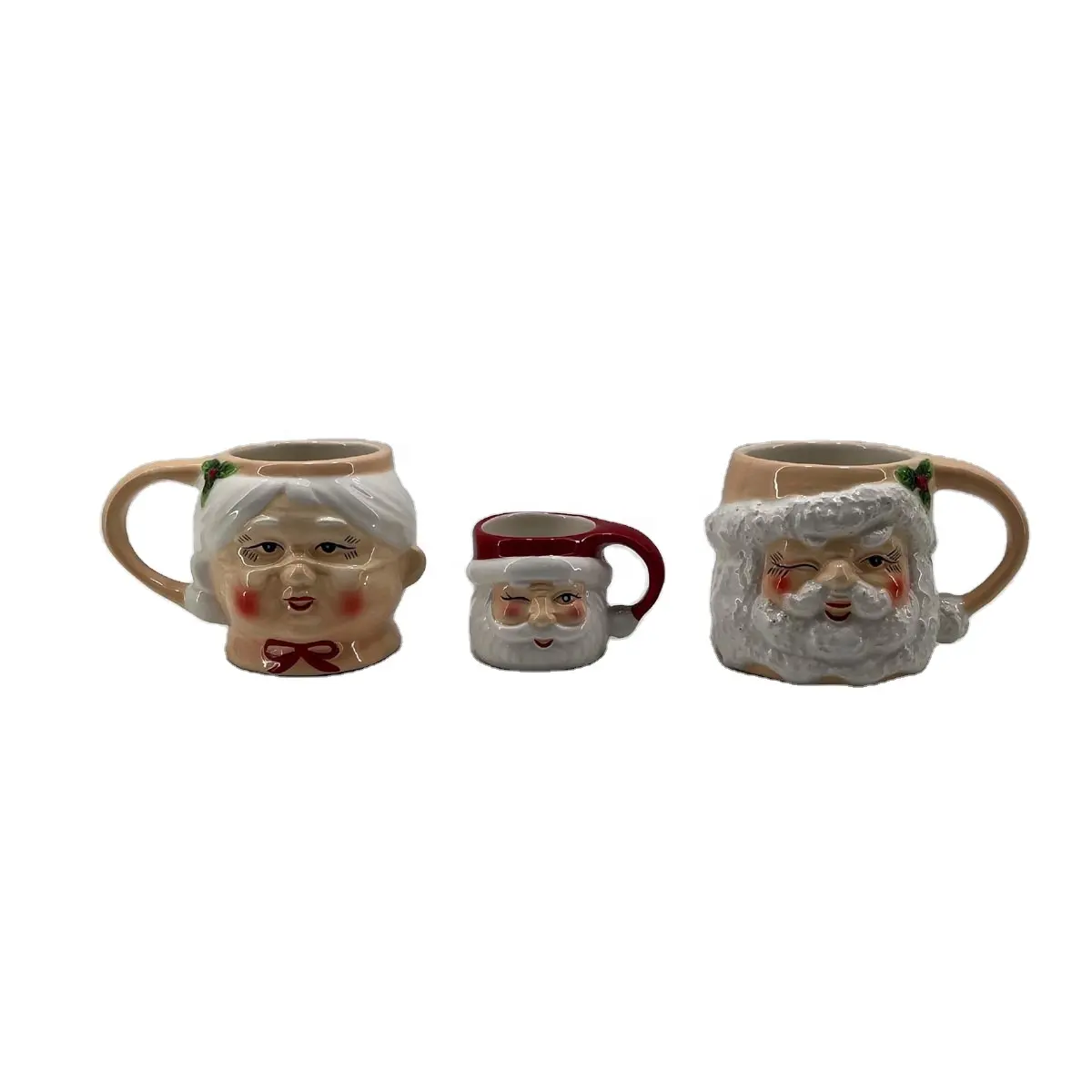 Hand painted ceramic Mr.Santa and Mrs.Claus coffee mugs