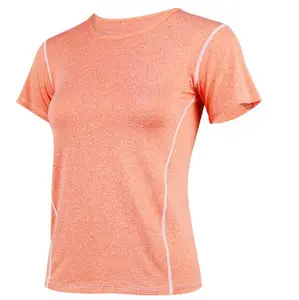 Kaus Yoga wanita 2023 kaus Yoga musim panas lengan pendek leher bulat poliester/spandeks pakaian olahraga kaus cepat kering wanita