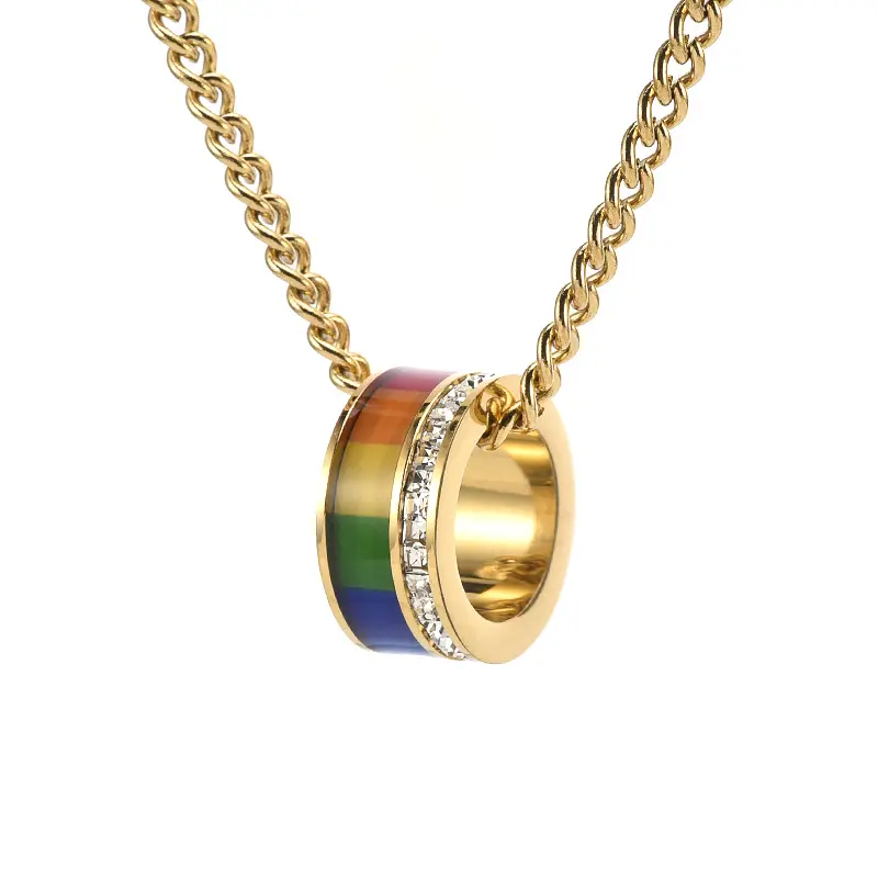 18K oro placcato arcobaleno amore cuore zircone ciondolo Gay orgoglio lesbica collana di gioielli per gli uomini e le donne