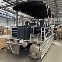 Bateau ponton de luxe en aluminium de 19 pieds avec moteur hors-bord, construction soudée, bateau de pêche et de loisirs haute vitesse, auvent bimini