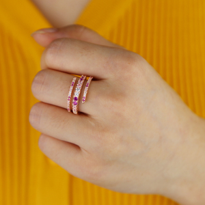 Promotion Rose Gold Pastel Colorful Jewelry White pink Red Cz Triple Wrap <strong>Ring</strong> Fashion Women <strong>Full</strong> <strong>Finger</strong> Jewelry - Product Image 3