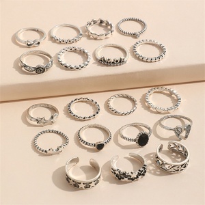Ensemble de bagues rétro tendance avec étoiles et cœurs pour femmes, bagues féminines avec ailes de fleurs roses, bijoux de fête, cadeaux - Product Image 5