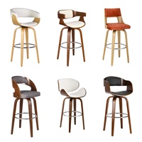 Tabouret de bar pivotant en bois courbé, revêtu de cuir PU, avec repose-pieds en métal pour comptoir de cuisine, hôtel, bar