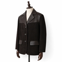 Blazer court décontracté pour femme en cuir véritable et daim de mouton, style vintage, couleur unie, automne