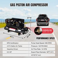Compresseur d'air à piston à essence 6,5 CV, refroidi par air, 12 CFM, portable, pression maximale 125 PSI, réservoir d'air de 9 gallons, lubrifié