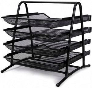 4 Tier <b>Shelf</b> Office <b>Desktop</b> Tray Rack Mesh Metal Desk Organizer File Rack Letter Tray A4 Papers Documents Holder Desk Organizer - Product Image 5