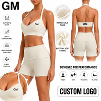 Nouveaux ensembles de yoga taille haute pour femmes GM, vente en gros, avec logo personnalisé, soutien-gorge de sport rembourré à bretelles croisées, taille en V, effet push-up fessier, pour Pilates et entraînement en salle de sport