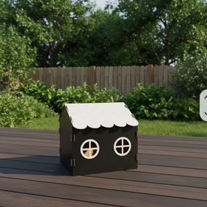 Casa para Mascotas de Madera Pequeñ<span class=keywords><strong>a</strong></span>/Mediana con Ventanas Redondas, Puerta Arqueada y Techo Festoneado para Cachorros y Gatos, Cabañ<span class=keywords><strong>a</strong></span> Interior/Exterior - Product Image 3
