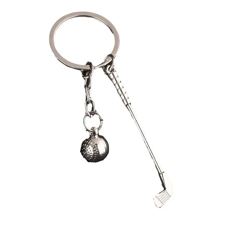 Gantungan kunci golf murah dan halus, gantungan kunci logam paduan seng dengan gantungan kunci Olahraga