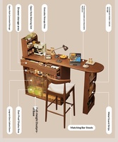 Table de bar mobile extensible en bois de style nordique avec tiroirs de rangement multi-niveaux pour la maison, le salon, le balcon, les espaces étroits ou les îlots de loisirs