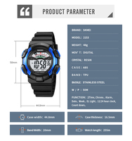 Montre numérique sportive SKMEI 2153 pour garçons de 3 à 15 ans, chronographe LED, boîtier ABS, étanche 50 m, bracelet TPU, cadeau pour enfants