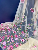 Nouveau Rose maille brodé Polyester tissu automne plante robe de soirée conception pour sac et vêtements bricolage échantillon gratuit tissé dentelle